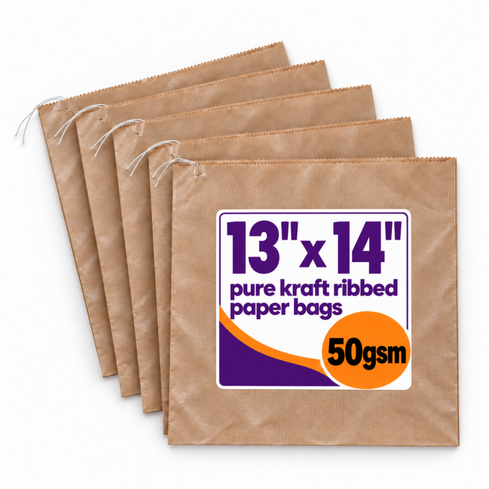 13" x 14" Brown Pure Kraft Ribbed Paper Bags — 50gsm 13" x 14" Brown Pure Kraft Ribbed Paper Bags — 50gsm