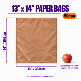 13" x 14" Brown Pure Kraft Ribbed Paper Bags — 50gsm