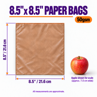 8.5" x 8.5" Brown Pure Kraft Ribbed Paper Bags — 50gsm