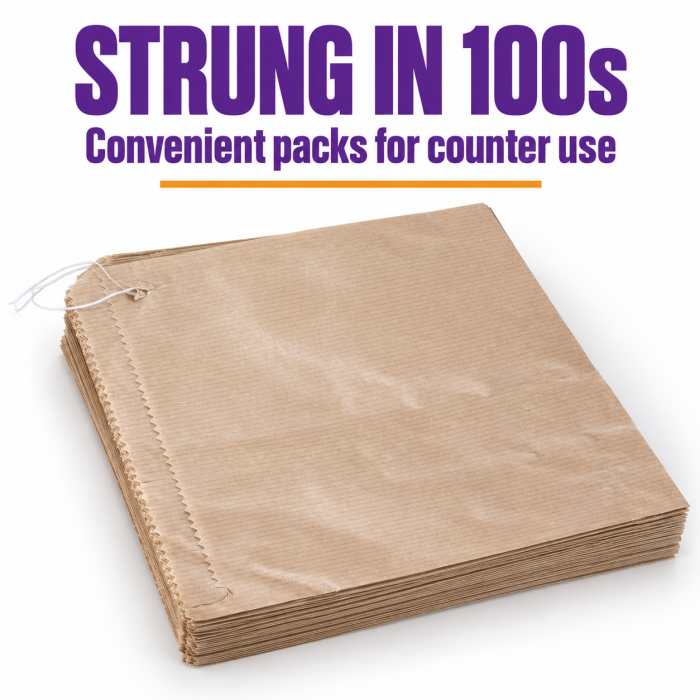 12" x 12" Brown Pure Kraft Ribbed Paper Bags — 50gsm