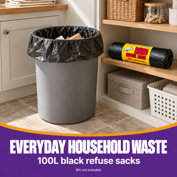 Heavy Duty Black Bin Bags on a Roll (20 Bags / Roll) Heavy Duty Black Bin Bags on a Roll (20 Bags / Roll)