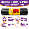Heavy Duty Black Bin Bags on a Roll (20 Bags / Roll)