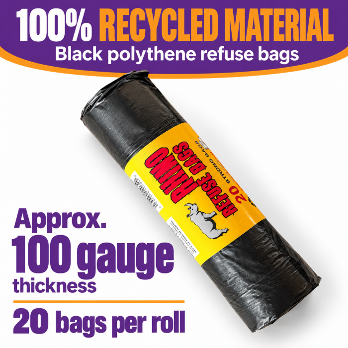 Heavy Duty Black Bin Bags on a Roll (20 Bags / Roll) Heavy Duty Black Bin Bags on a Roll (20 Bags / Roll)