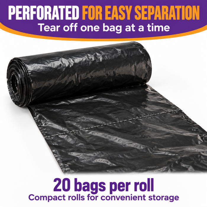 Heavy Duty Black Bin Bags on a Roll (20 Bags / Roll) Heavy Duty Black Bin Bags on a Roll (20 Bags / Roll)