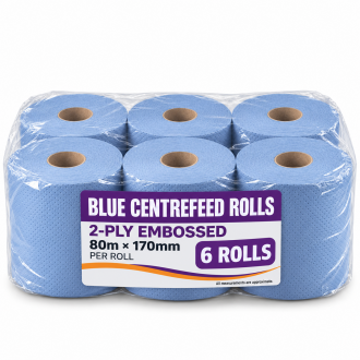 Blue Centrefeed Paper Towel Rolls – 2-Ply Embossed, 80m x 170mm – Pack of 6 Blue Centrefeed Paper Towel Rolls – 2-Ply Embossed, 80m x 170mm – Pack of 6