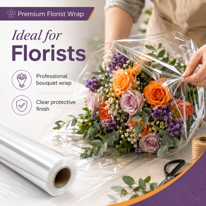 80cm x 100m Clear BOPP Cellophane Wrap Roll, 40 Micron