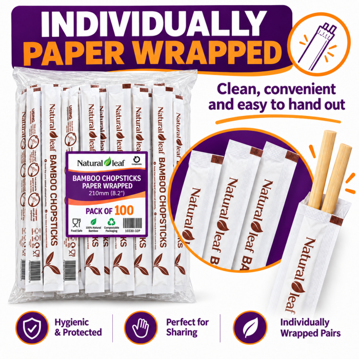 210mm Disposable Bamboo Chopsticks – Paper Wrapped