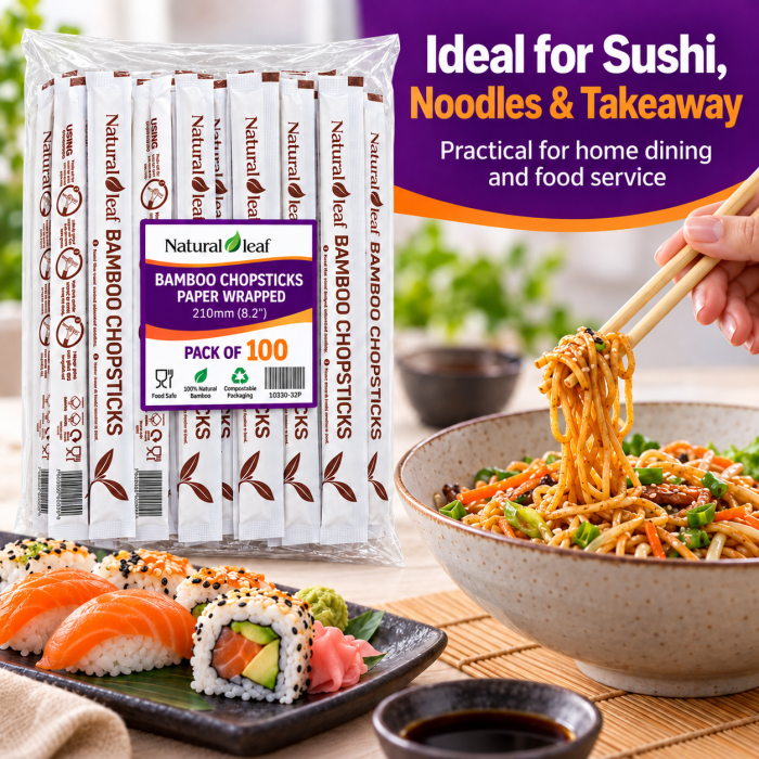 210mm Disposable Bamboo Chopsticks – Paper Wrapped