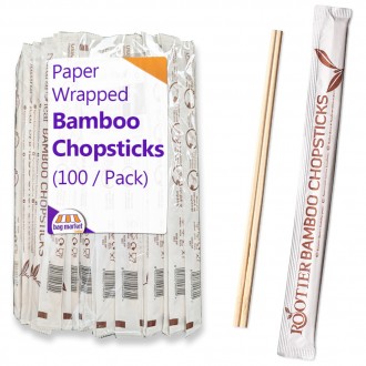 229mm (9") Disposable Bamboo Chopsticks - Paper Wrapped (100 per Pack)