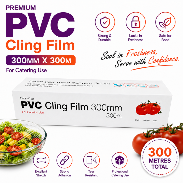 300mm x 300m Poly-Wrap Catering Use PVC Cling Film 300mm x 300m Poly-Wrap Catering Use PVC Cling Film