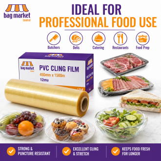 450mm x 1500m Clear PVC Cling Film Meat Wrap - 12 Micron