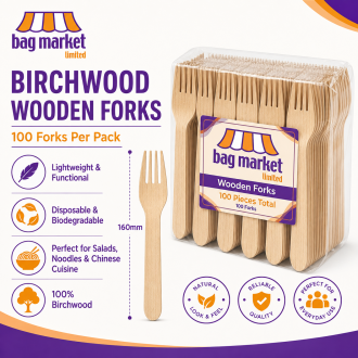 Forks - Wooden Disposable Birchwood Cutlery (160mm)