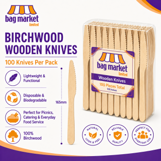 Knives - Wooden Disposable Birchwood Cutlery (165mm)