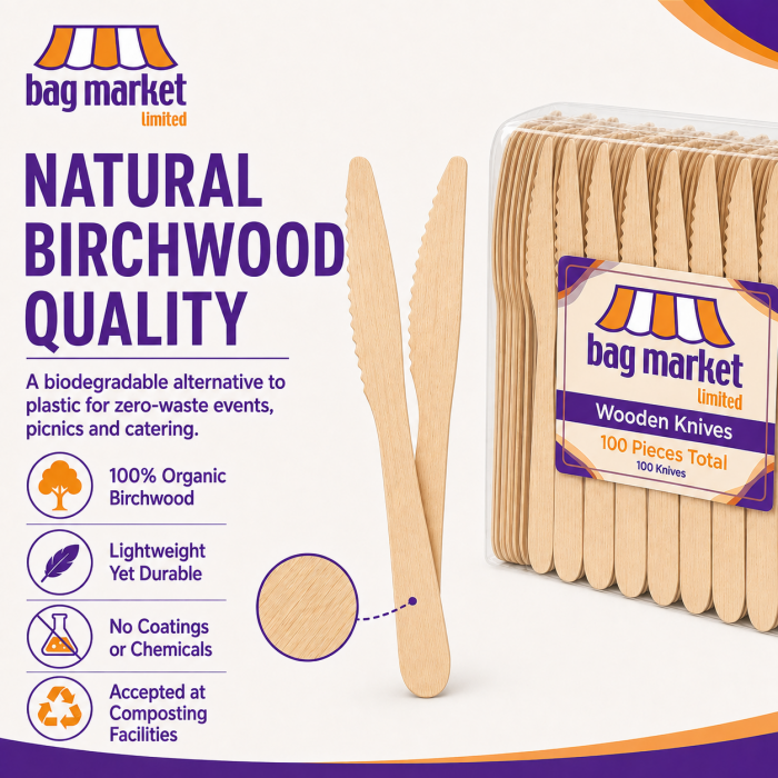 Knives - Wooden Disposable Birchwood Cutlery (165mm)