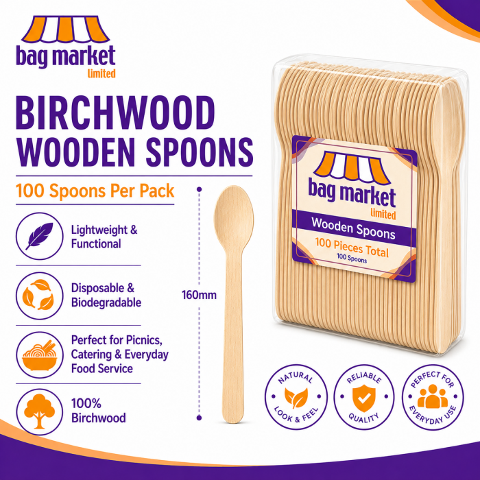 Spoons - Wooden Disposable Birchwood Cutlery (160mm)