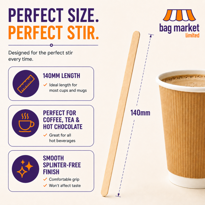 Birchwood Disposable Wooden Coffee Stirrers - 5.5" / 140mm - Tea, Drink, Sticks