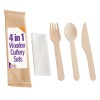 4-in-1 Disposable Wooden Cutlery Sets - Fork, Knife, Spoon, Napkin (250 Sets)