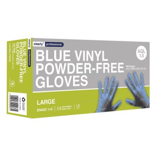 Clearly | Large Blue Vinyl Gloves - Powder Free (100 / Pack)