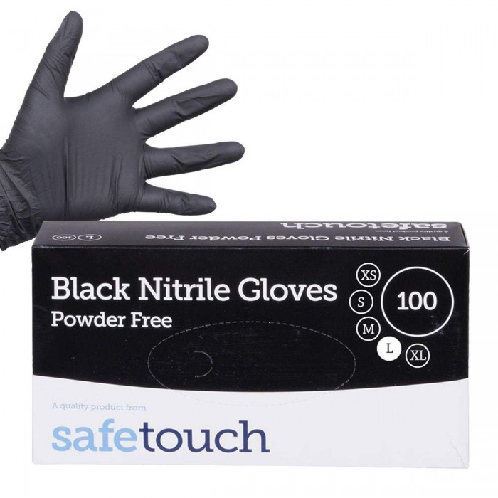 SafeTouch | Black Nitrile Gloves - Powder Free (100 / Pack)