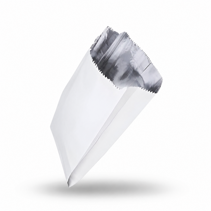 8" Small Foil Lined White Paper Food Bags - 7 x 9 x 8"