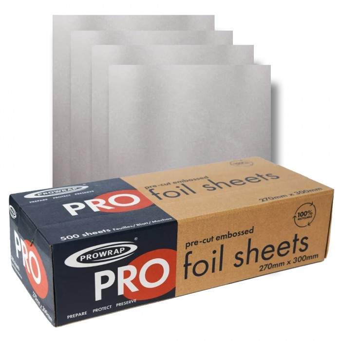 Prowrap | 270 x 300mm Food Use Pre-Cut Foil Sheets (500 Sheets / Case)