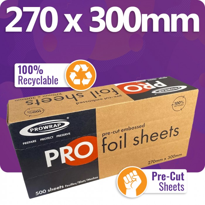 Prowrap | 270 x 300mm Food Use Pre-Cut Foil Sheets (500 Sheets / Case)
