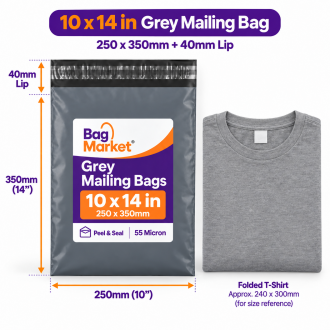 10" x 14" Grey Mailing Bags – 250 x 350mm | 55 Micron Peel & Seal 10" x 14" Grey Mailing Bags – 250 x 350mm | 55 Micron Peel & Seal