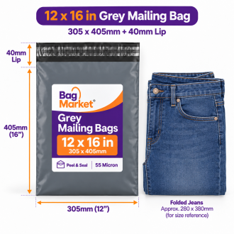 12" x 16" Grey Mailing Bags – 305 x 405mm | 55 Micron Peel & Seal 12" x 16" Grey Mailing Bags – 305 x 405mm | 55 Micron Peel & Seal