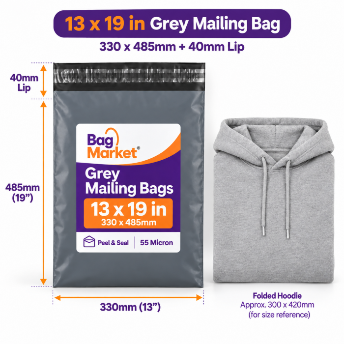 13" x 19" Grey Mailing Bags – 330 x 485mm | 55 Micron Peel & Seal 13" x 19" Grey Mailing Bags – 330 x 485mm | 55 Micron Peel & Seal