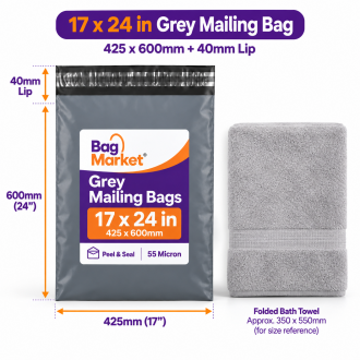 17" x 24" Grey Mailing Bags – 425 x 600mm | 55 Micron Peel & Seal 17" x 24" Grey Mailing Bags – 425 x 600mm | 55 Micron Peel & Seal