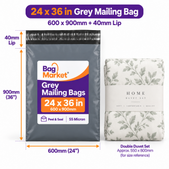 24" x 36" Grey Mailing Bags – 600 x 900mm | 55 Micron Peel & Seal