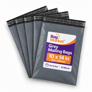 10" x 14" Grey Mailing Bags – 250 x 350mm | 55 Micron Peel & Seal