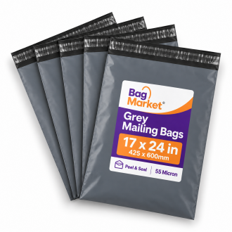 17" x 24" Grey Mailing Bags – 425 x 600mm | 55 Micron Peel & Seal