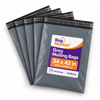 34" x 42" Grey Mailing Bags – 850 x 1050mm | 60 Micron Peel & Seal