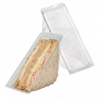 Clear Hinged Lid Sandwich Wedge Containers (50 Pack / 500 Case)