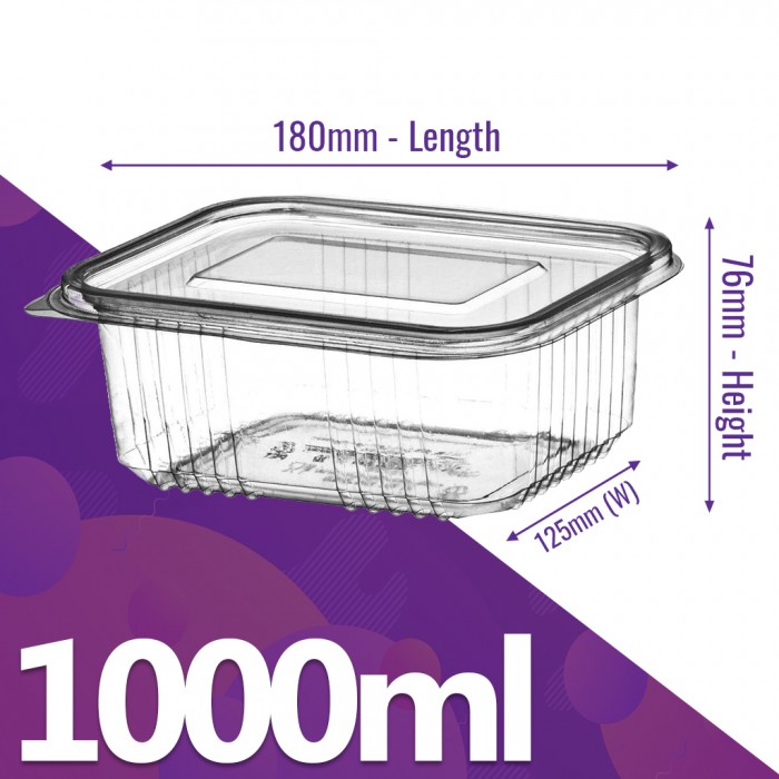 1000ml Clear Plastic Hinged Lid Salad Food Containers (50 / Pack) 1000ml Clear Plastic Hinged Lid Salad Food Containers (50 / Pack)