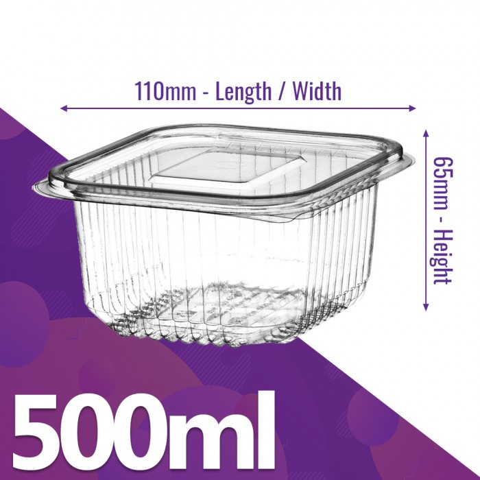 500ml Clear Plastic Hinged Lid Salad Food Containers (50 / Pack)