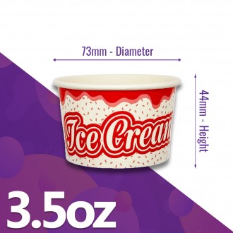 3.5oz / 100ml - (1 Scoop) Printed Paper Ice Cream Pots (50 / Pack)
