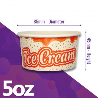 5oz / 150ml - (2 Scoop) Printed Paper Ice Cream Pots (50 / Pack)
