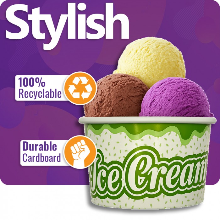 3.5oz / 100ml - (1 Scoop) Printed Paper Ice Cream Pots (50 / Pack)