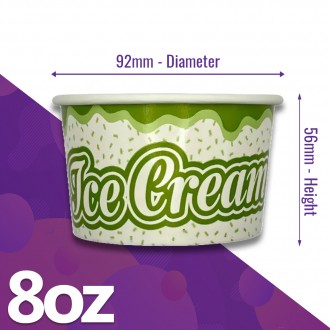 8oz / 240ml - (3 Scoop) Printed Paper Ice Cream Pots (50 / Pack)