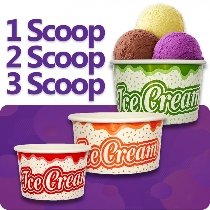 3.5oz / 100ml - (1 Scoop) Printed Paper Ice Cream Pots (50 / Pack)
