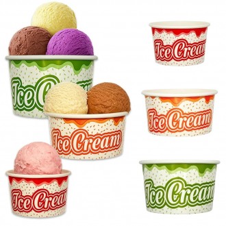 8oz / 240ml - (3 Scoop) Printed Paper Ice Cream Pots (50 / Pack)