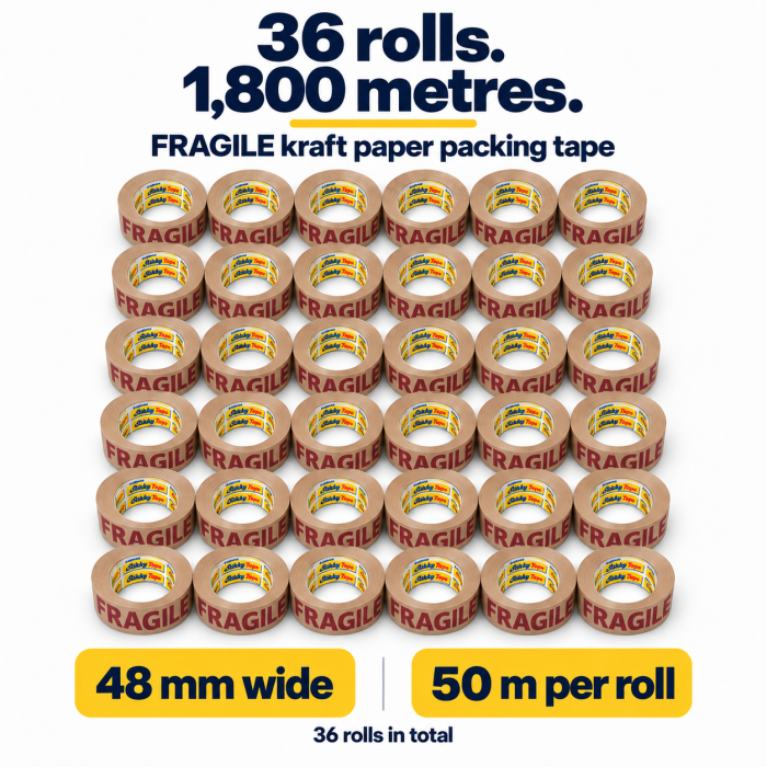 Stikky Tape FRAGILE Kraft Paper Packing Tape – 48mm x 50m