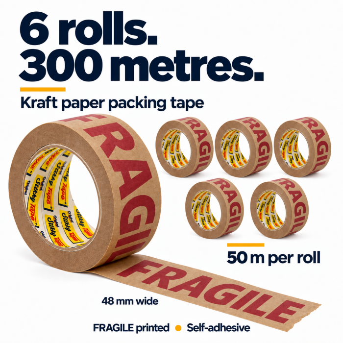 Stikky Tape FRAGILE Kraft Paper Packing Tape – 48mm x 50m