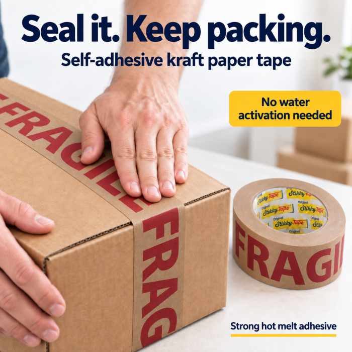 Stikky Tape FRAGILE Kraft Paper Packing Tape – 48mm x 50m