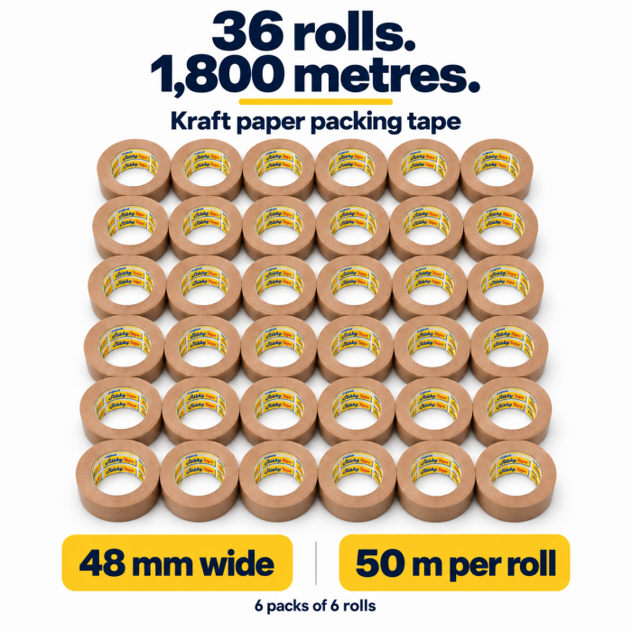 Stikky Tape Brown Kraft Paper Packing Tape – 48mm x 50m Stikky Tape Brown Kraft Paper Packing Tape – 48mm x 50m