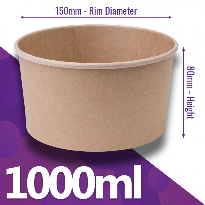 1000ml Round Kraft Food Salad Bowls (150mm Diameter) 1000ml Round Kraft Food Salad Bowls (150mm Diameter)