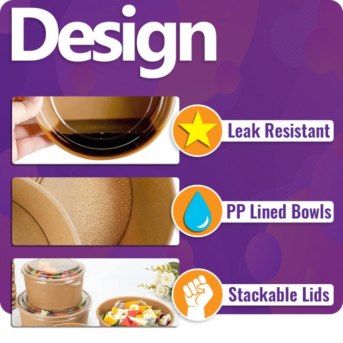 500ml Round Kraft Food Salad Bowls (150mm Diameter) 500ml Round Kraft Food Salad Bowls (150mm Diameter)
