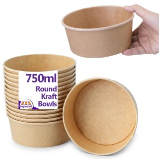 750ml / 26oz - Medium Round Kraft Food / Salad Bowls (150mm Diameter)